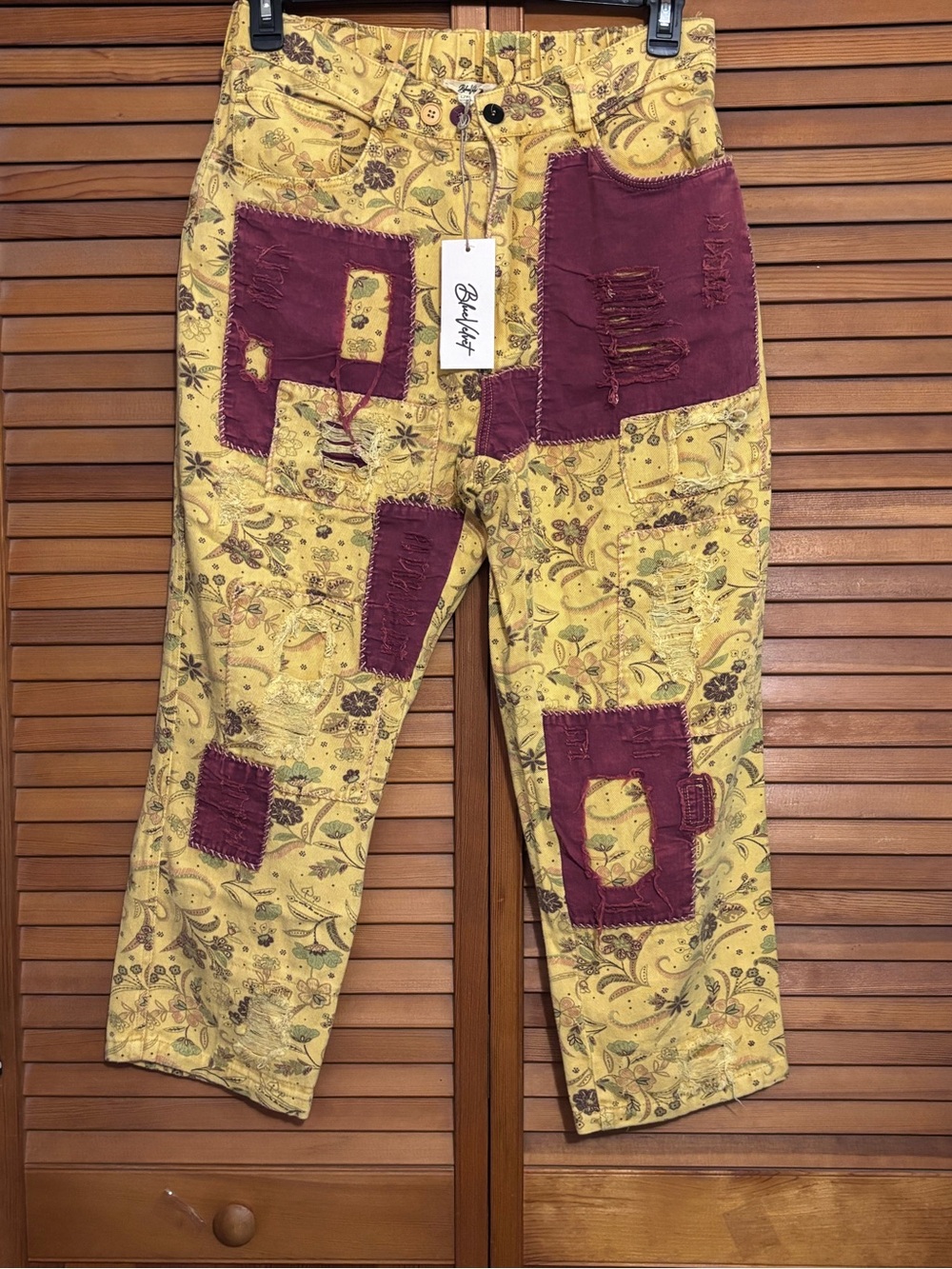 BlueVelvet Bohemian Mustard Red Twill Patch Work Pants